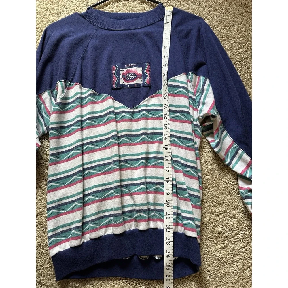 Vintage Gina Peters Navy Blue Southwestern Striped Fish Graphic Sweatshirt Men M